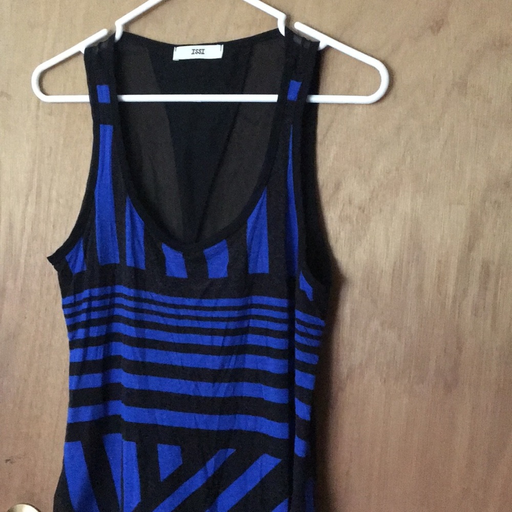 Cobalt blue and black tank top with sheer back